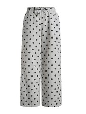 Women Wide Leg Polka Dots Pants Drawstring Elastic Waist Casual Palazzo Travel