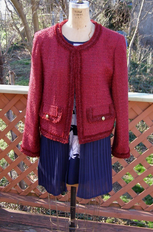 NEW size XL 12-14 ALICE and OLIVIA Landon Tweed Crop Jacket Dark Red color Chic