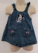 Vtg Disney Baby Mickey  Co Minnie Mouse Embroidered Denim Jumper Dress 12M Y2K