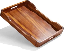 Acacia Wood Serving Tray with Handles Rectangular Decorative Ottoman Serving