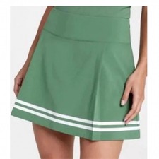Calia 15" Golf Womens Side Zip Skort Dark Green White Stripe Pleated Size 8 NWT