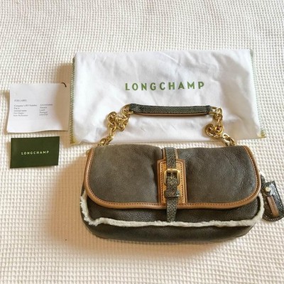 Longchamp More is More Lambskin Vintage Style Clutch Bag Black From Japan