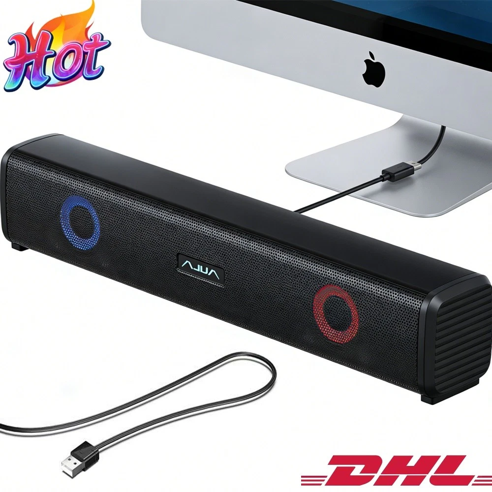 Soundbar Per PC Cablata Con Stereo Surround, Altoparlanti Da Gaming Con Bassi, Ingresso 3.5 Mm Per Computer, Cellulare, Tablet, Colore Nero