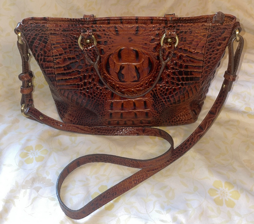 BRAHMIN Brown ARNO Melbourne Croc Embossed Leather Convertible Purse Bag Handbag - Picture 2 of 8