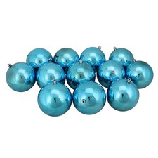 NORTHLIGHT 12ct Shiny Turquoise Blue Shatterproof Christmas Ball Ornaments 4"