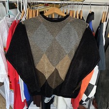 Dockers Brown/Black Color Diamond Vintage Sweater Men's Medium Pullover