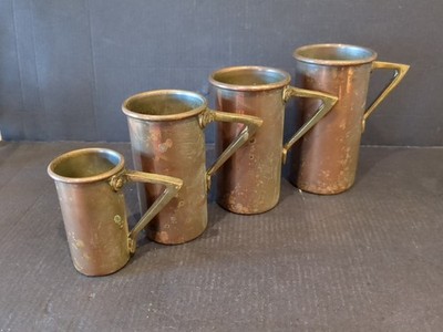 VINTAGE KUPFER & MESSING GRIFF MESSEN 1 TASSE, 3/4 TASSE, 1/2 TASSE & 1/4 TASSE #