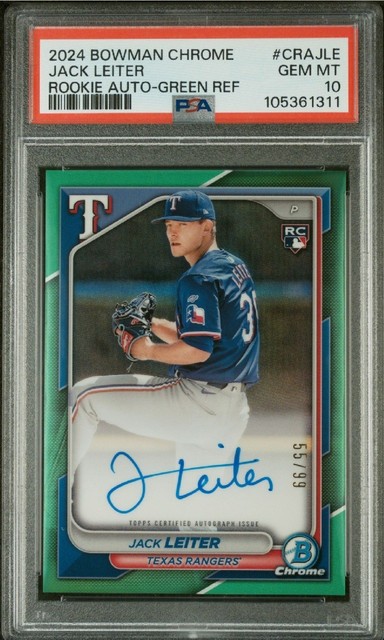 2024 Bowman Chrome Jack Leiter RC True Green Auto /99 PSA 10 Texas Rangers