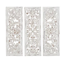Wooden Floral Handmade Home Wall Decor Intricately Carved Wall Sculpture, Set...