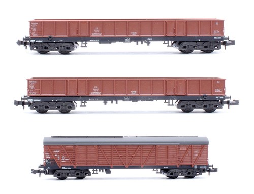 TRIX 'N' GAUGE LOT OF 3 DB BROWN CLOSED FREIGHT CAR/HIGH SIDE OPEN GOODS WAGONS