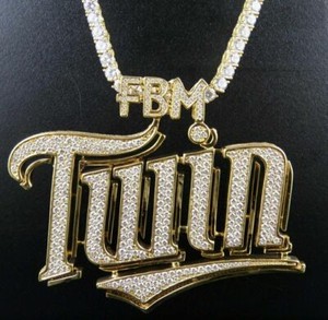 Authentic 4.80 Ct Moissanite Men's "FBM TWIN" Pendant 14K Yellow Gold Plated Silver 2.5"