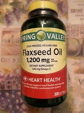 Spring Valley Flaxseed Oil 1200 mg, 540 mg Omega-3, 200 Softgels Expires:10/2027
