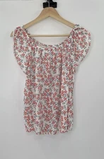 Gap Floral White Floral Flowy Blouse Tulip Sleeve Sz Sm, Boho, Oversized, Beach