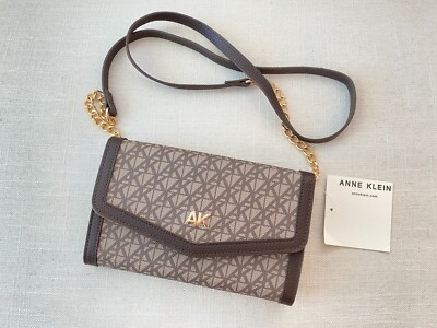 Anne Klein Signature Crossbody Purse on Chain, Mini Shoulder Bag in Taupe  NWT