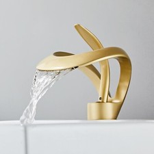 Gold Waterfall Bathroom Basin Sink Faucet Single Handle Single Hole Mixer Tap
