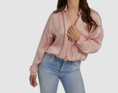 $118 Guess Women's Pink Silk V-Neck Collared Dropped Shoulder
