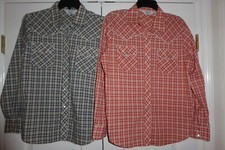 Two Vintage Sears Western Plaid Pearl Snap Button-Up Shirt Boys Size 18
