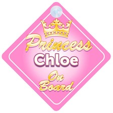 Crown Princess Chloe On Board Personalised Baby Girl Car Sign