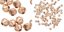 Bead, 100 Solid Copper 3mm Bicone Spacer Beads with 0.4-0.7mm Hole