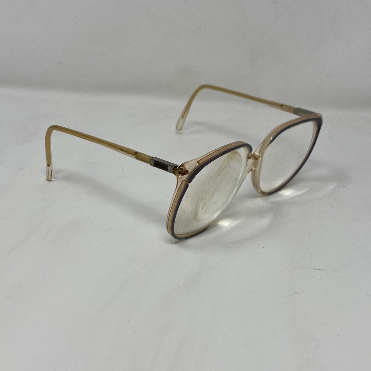 Vintage Gucci Oversized Oval Clear Pink Prescription Glasses 