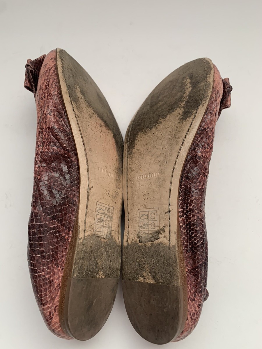 バレエ MIU MIU PYTHON LEATHER BALLET SHOES Miu Miu Brown Pink Leather Python Embossed Ombre Ballet