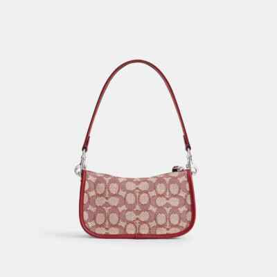 Coach Swinger 20 Bag Women Red Signature Jacquard Detachable Strap