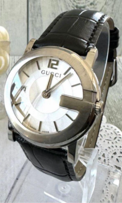 【希少】グッチ GUCCI 腕時計 101J シルバー ブラック調 Rare Gucci Watch 101J Silver Black Rare Used Japan Check