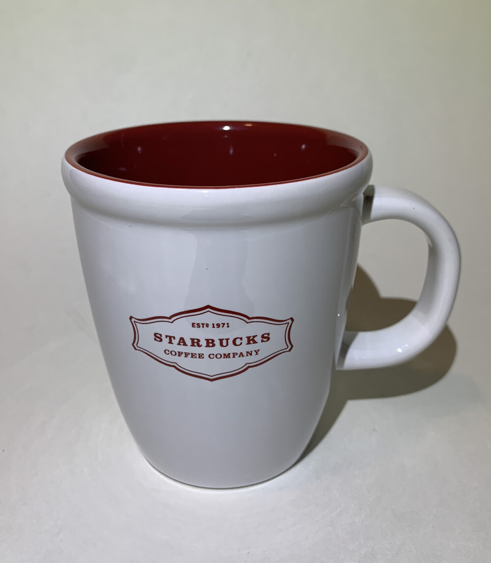 2006 Starbucks Coffee Company 13oz Coffee Mug Tea Cup White Red Ceramic