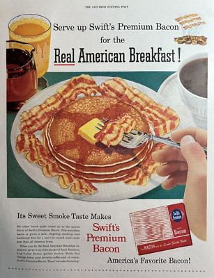 1952 Swifts Premium Bacon Real american Breakfast Sweet Smoke Taste VTG Print Ad