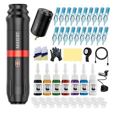 Wireless Tattoo Gun Kit Complete Rotary Pen Machine With Power Supply Ink