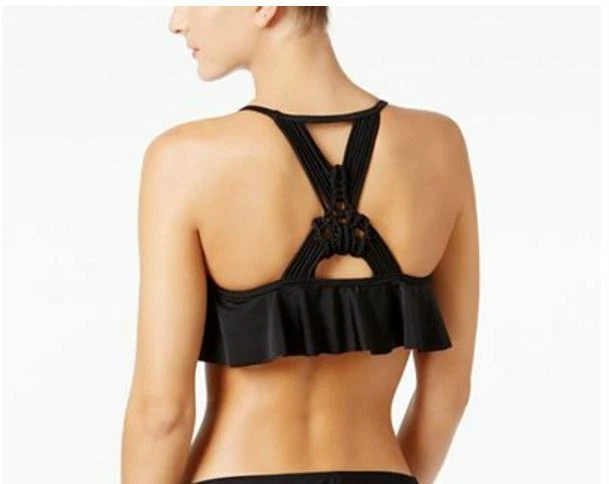 California Waves Tribal-Print Flounced Bikini Top Black Multi Small Size  - Image 2 of 2