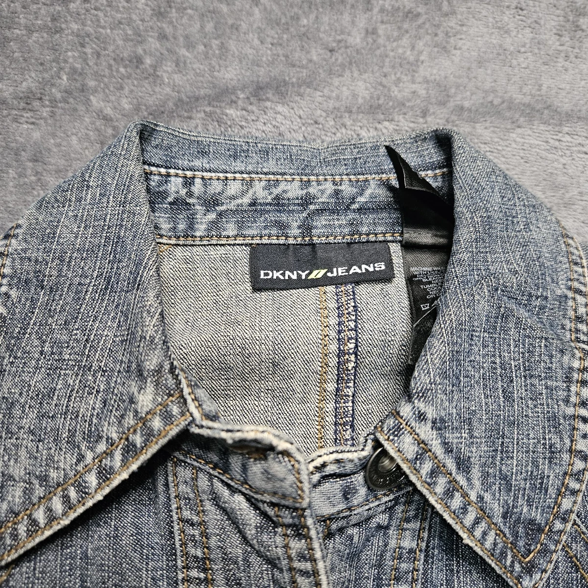 DKNY Jeans Jacket Women Medium Blue Denim Coat Fitted Cotton