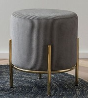 Polsterhocker Ø35 Cm Cord Optik Grau/Gold Sitzhocker FußHocker Hocker Schemel