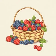 Digital picture painting of berries basket art printable file