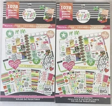 Lot Of 2 Happy Planner WATERCOLOR Me & My Big Ideas Sticker Sheets 1078 Pieces
