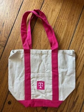 *NEW* T-MOBILE Mini Canvas Tote Bag Off White Pink 12.75 x 10.75"
