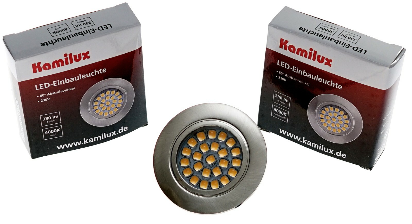 3x LED Möbeleinbauspots 4W - 230V Einbauleuchten Warmweiß Für Schränke