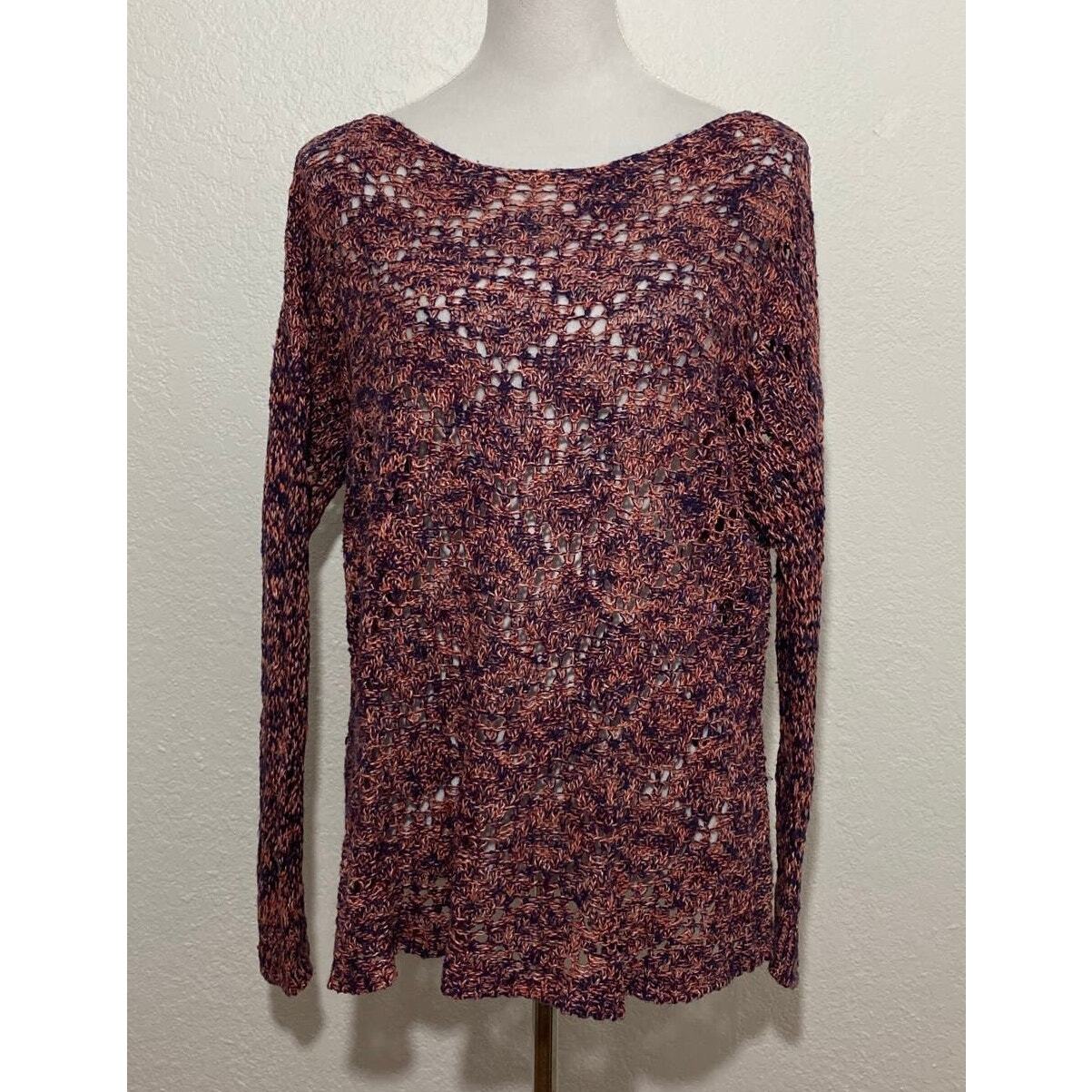Coldwater Creek Size XL16  Pink Purple Lace Crochet Pullover Sweater Long Sleeve