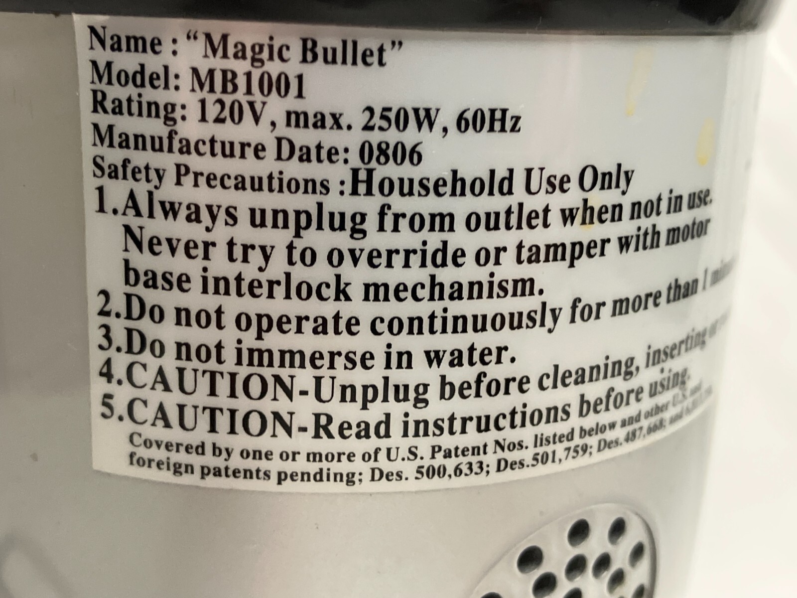 Magic Bullet Cup and Blender Processor MB1001  250W W/ two mixing cups