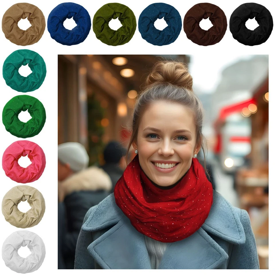 MARKENLOS Glitzer Loop Schal Schlauchschal Halstuch weiß schwarz blau rot türkis Damen