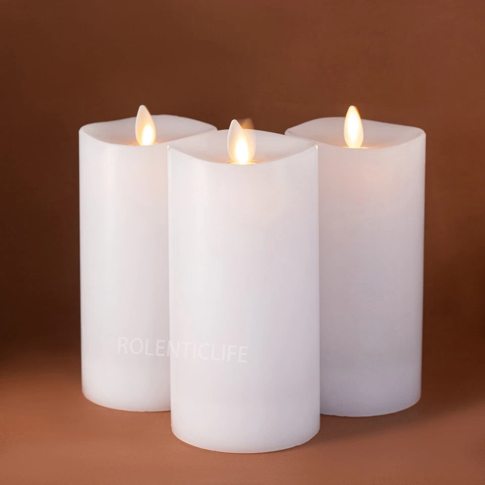 3 velas de cera de pilar sin llama Luminara para boda con control remoto 3"x6,5" Foto 3 de 4