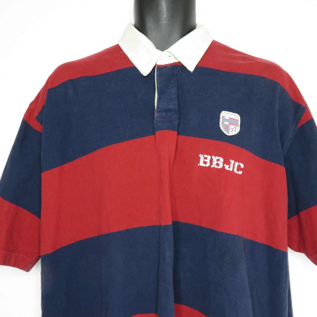 90s red × navy border rugger shirt Vintage 90s Bugle Boy Rugby Polo Shirt Mens Size XL Red Navy