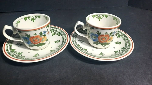 Villeroy & Boch Alt Amsterdam Set of 2 Coffee Tea Cups & Saucers Germany Vintage