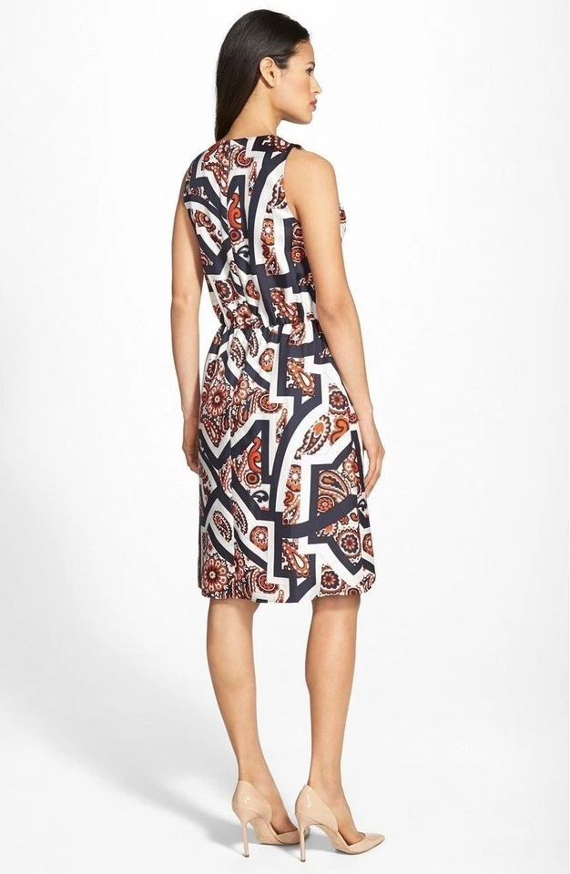 Vestido Rosa Tartán Estampado Templo Seda Imitación Envoltura Azul Marino Naranja Blanco Nuevo con Etiquetas 10 Foto 2 de 3