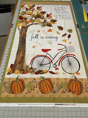 Autumn Harvest Fall is Coming Leaves Bike 45x23 Quilt Panel Wilmington Prints
