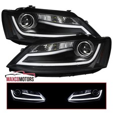 Fits 2011-2018 Volkswagen Jetta Mk6 Led Strip Pair Black Projector Headlights