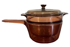 Corning Vision Ware Amber Double Boiler Pot Saucepan 1.5 L Liter France Vintage