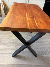 Live Edge Dining Table Solid Walnut Wood with Metal crossed legs