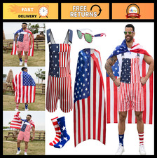 Patriotic American Flag Overalls for Men, 4th of July Outfit, USA Sunglasses S