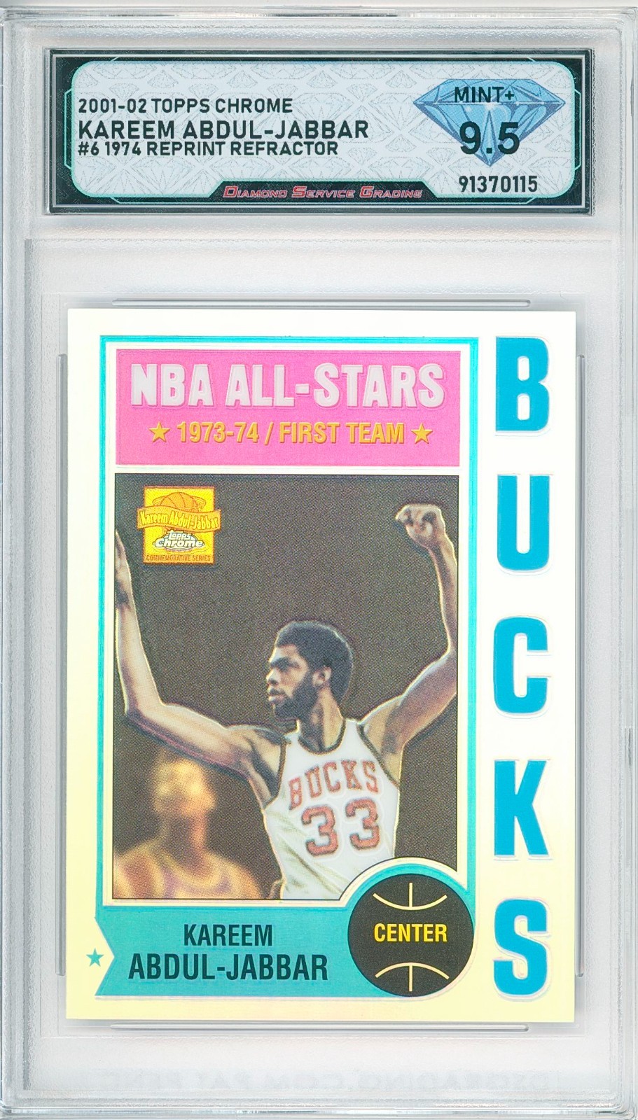 2001-02 Topps Chrome KAREEM ABDUL-JABBAR #6 Refractor Reprint 💎 DSG 9.5 Mint+